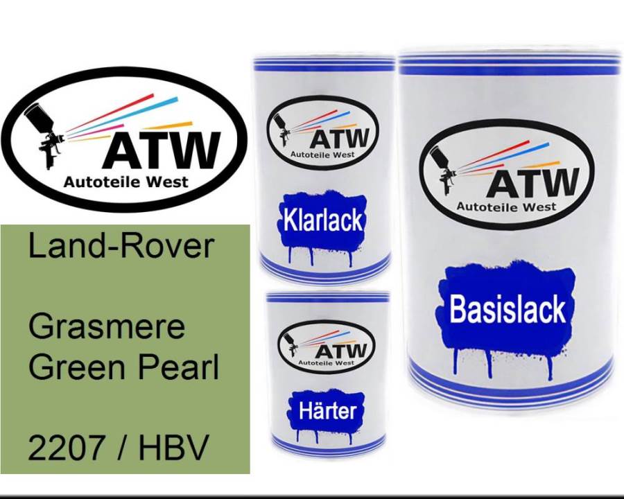 Land-Rover, Grasmere Green Pearl, 2207 / HBV: 500ml Lackdose + 500ml Klarlack + 250ml Härter - Set, von ATW Autoteile West.
